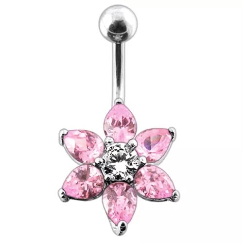 Titanium nose ring, Aurora Blossom – sparkling flower nose ring (pink) 