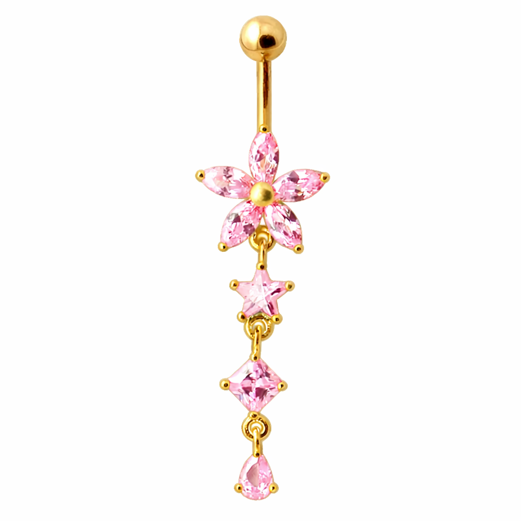 Kullattu Jordyn napakoru vaaleanpunaisilla cubic zirconia -kivillä valkoista taustaa vasten.