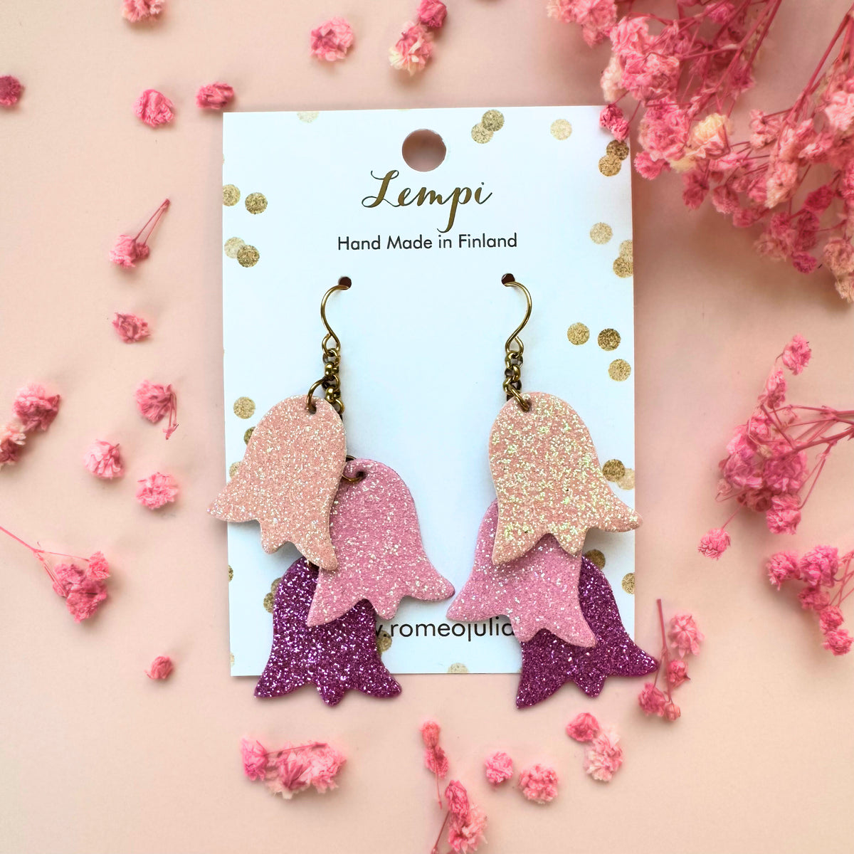 LEMPI® Earrings, Summer Meadow (pink bouquet, glitter)